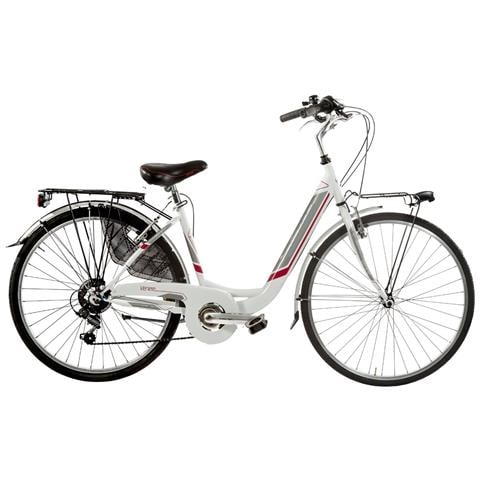 Bici Da Donna Misura 28 Bicicletta Linea Venere Lusso City Bike Con Cambio 6v Completa Di Accessori Con Luci A Led - 43 Bianco Rosso - Foto 1