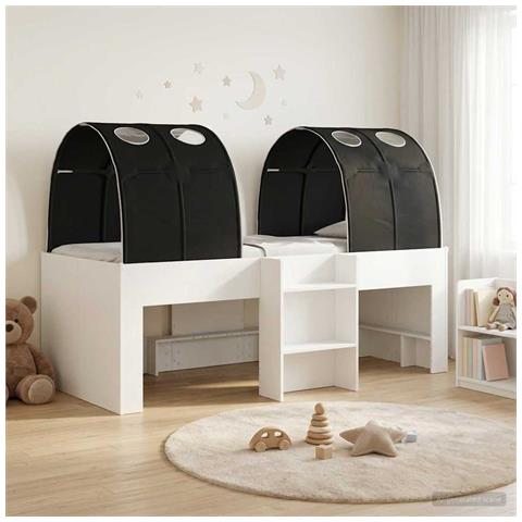 Letto con Tunnel 4 pcs Bianco e Nero Legno ingegnerizzato - Foto 2