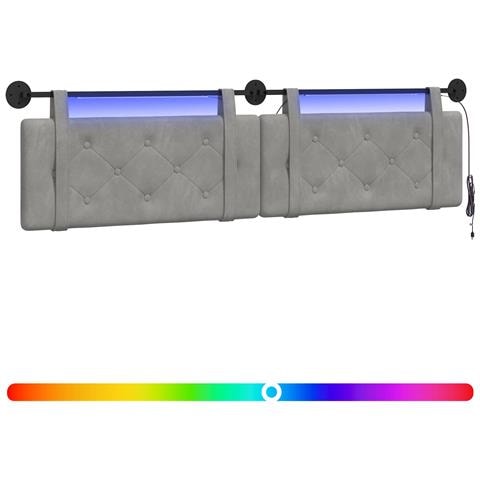 Testiera sospesa Con luce LED Grigio Chiaro Velluto - Foto 1