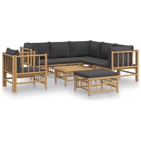 Set Salotto da Giardino 8pz con Cuscini Grigio Scuro Bambù - Foto 1