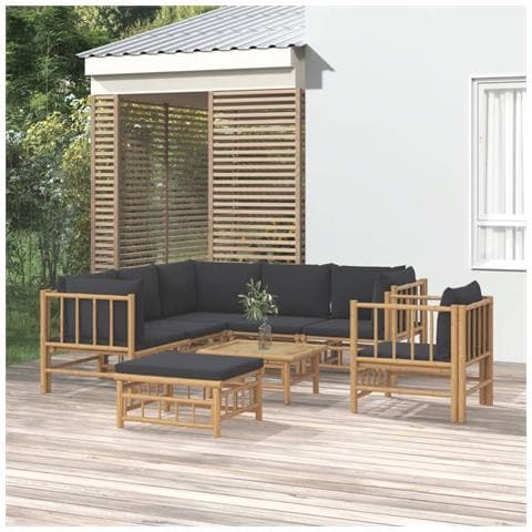 Set Salotto da Giardino 8pz con Cuscini Grigio Scuro Bambù - Foto 2