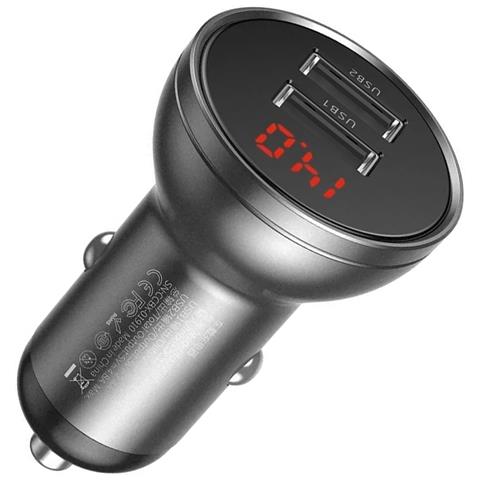 Caricatore Per Auto Da Accendisigari A 2 Porte Usb Da 24w Con Schermo, Grigio Scuro - Foto 9