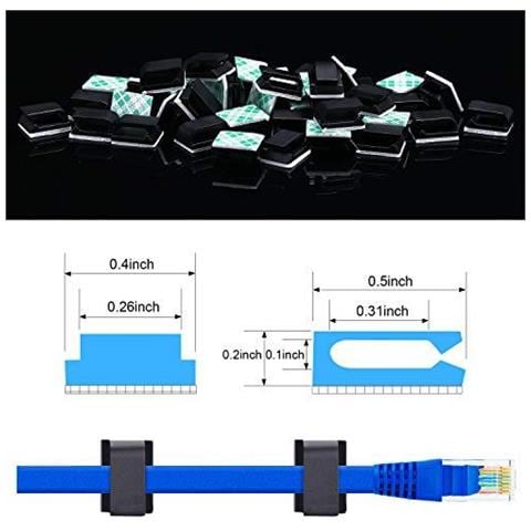 Clips 50 Clip Per Cavi Pack Autoadesivo Clip Filo Elettrico Gestione Dei Cavi Per Auto In Ufficio E Casa (13 X 10 Mm Nero)  - Foto 2