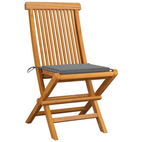 Sedie da Giardino con Cuscini Grigi 6 pz in Massello di Teak - Foto 2