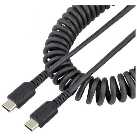 Cavo USB C Ricarica Veloce da 1m; Cavetto USB tipo C 2.0 Spiralato di Alimentazione e Sincronizzazione; Resistente Cavo USB C /USB C in Fibra Aramidica, Maschio-Maschio, TPE - Nero - Foto 1