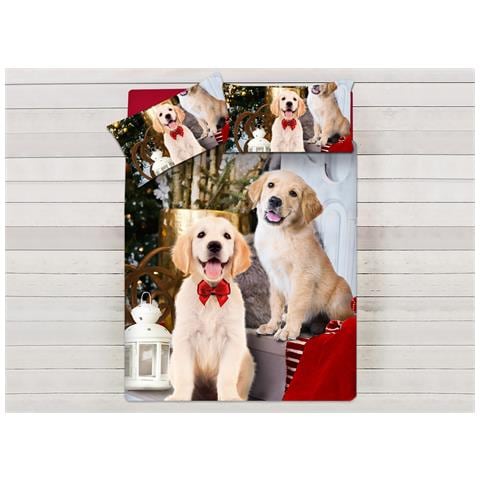 Parure Copripiumino Sacco Piumino Letto 100% Cotone Sogni D''oro Disegno Cani  Dis. 72 Singolo Cani - Foto 1