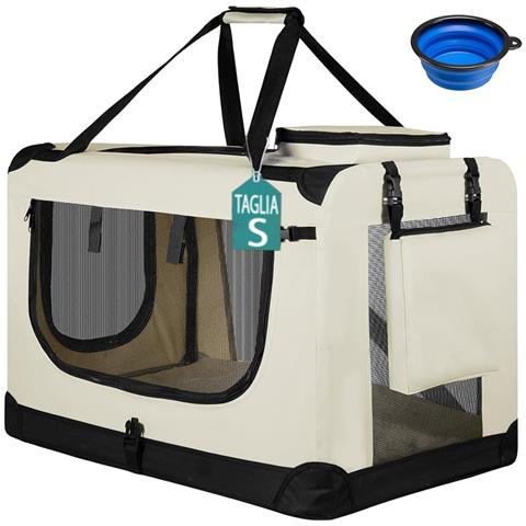 Trasportino Per Cani E Gatti, Trasportino Per Animali Domestici Taglia S Gabbia Pieghevole Cani E Gatti, Dimensioni L50xp34xh36 (beige) - Foto 1