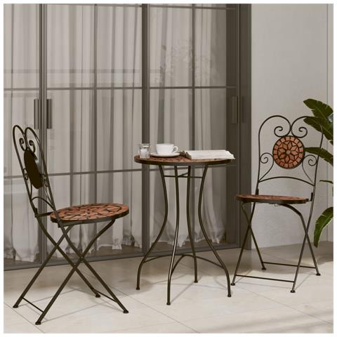 Sedie Da Bistrò Pieghevoli 2 Pz Terracotta In Ceramica - Foto 3