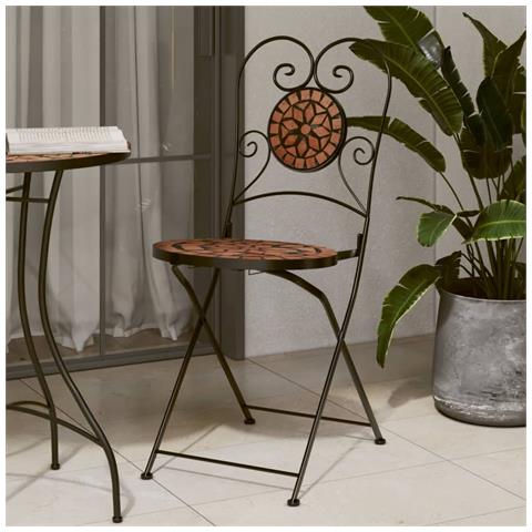 Sedie Da Bistrò Pieghevoli 2 Pz Terracotta In Ceramica - Foto 1