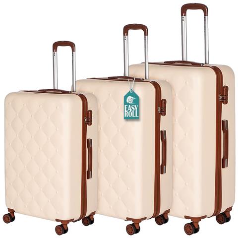 Set 3 Valigie Rigide Berlino Con Ruote Easy Roll Trolley Bagaglio Viaggio Beige - Foto 1