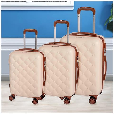 Set 3 Valigie Rigide Berlino Con Ruote Easy Roll Trolley Bagaglio Viaggio Beige - Foto 4