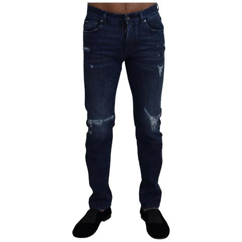 Jeans Skinny In Denim Strappato Di Cotone Blu - It44 - Xs - Foto 1