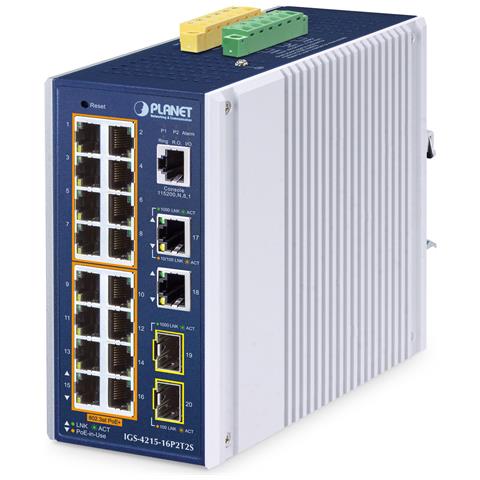 IP30 Industrial L2/L4 16-Port Gestito L2/L4 Gigabit Ethernet (10/100/1000) Supporto Power over Ethernet (PoE) Alluminio, Blu - Foto 1