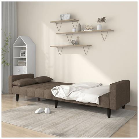 Divano Letto A 2 Posti Con 2 Cuscini Tortora In Tessuto - Foto 3