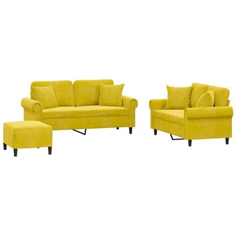 Set Di Divani 3 Pz Con Cuscini Giallo In Velluto - Foto 2