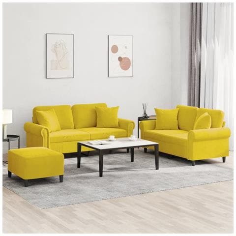 Set Di Divani 3 Pz Con Cuscini Giallo In Velluto - Foto 1