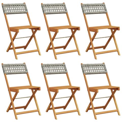 Sedie Giardino Pieghevoli 6pz Grigie Polyrattan Legno Massello - Foto 1