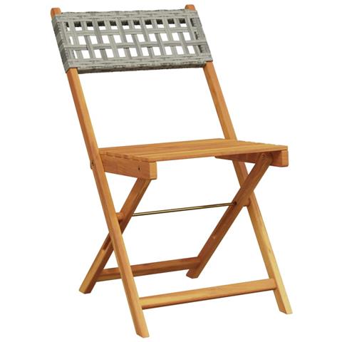 Sedie Giardino Pieghevoli 6pz Grigie Polyrattan Legno Massello - Foto 2