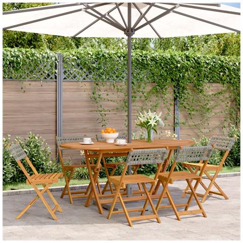 Sedie Giardino Pieghevoli 6pz Grigie Polyrattan Legno Massello - Foto 8