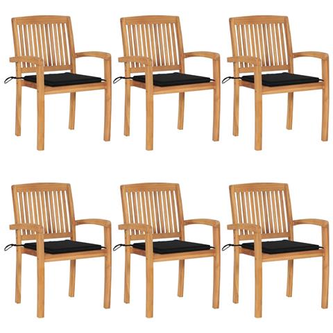 Lusso Casadino -  Sedie Da Giardino Impilabili Con Cuscini 6 Pz Massello Di Teak - Foto 2