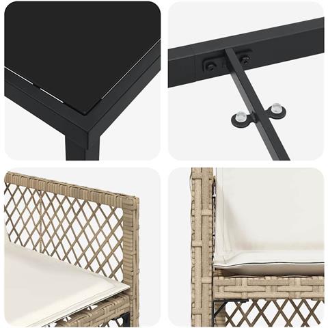 Set da Pranzo da Giardino  5 Pezzi con Cuscini Beige Polyrattan, Tavolo da Giardino  Nero 140x80x73 cm Vetro Temperato - Foto 9