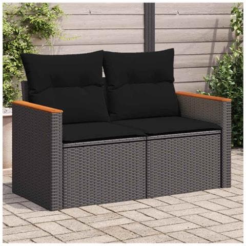 Divano da Giardino con Cuscini a 2 Posti Nero in Polyrattan - Foto 2