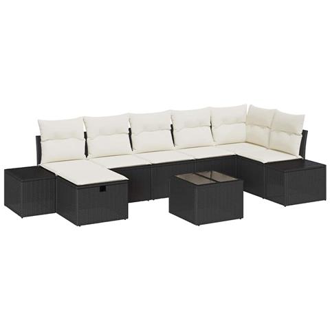 Set divano giardino 8 pezzi con cuscini in polyrattan nero - Foto 1