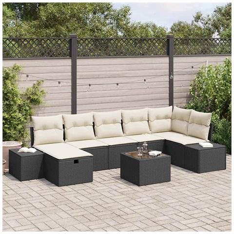 Set divano giardino 8 pezzi con cuscini in polyrattan nero - Foto 2