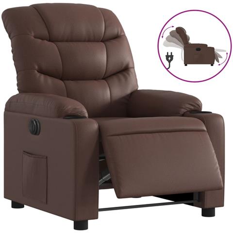 Poltrona Reclinabile Elettrica Marrone in Similpelle - Foto 1