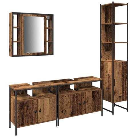 Mobile da bagno con lavabo integrato in legno antico - Foto 1