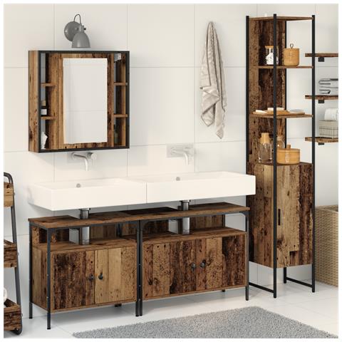 Mobile da bagno con lavabo integrato in legno antico - Foto 2