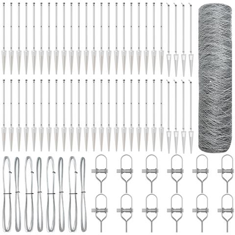 Recinzione Esagonale  0,4x100 m Acciaio Zincato, Pali per Recinzione  con Spillo 13 pezzi Ø32 mm 60 cm Acciaio Zincato - Foto 1