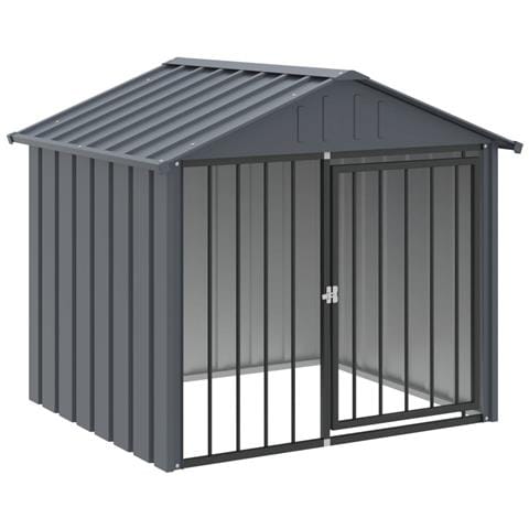 Casetta per Cani con Tetto Nero 117x103x102 cm Acciaio Zincato - Foto 1