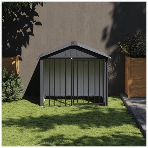 Casetta per Cani con Tetto Nero 117x103x102 cm Acciaio Zincato - Foto 2