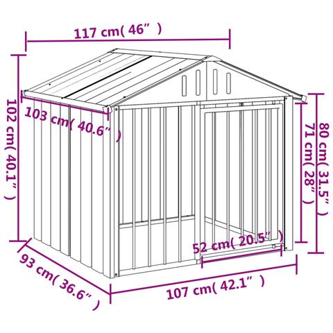 Casetta per Cani con Tetto Nero 117x103x102 cm Acciaio Zincato - Foto 5