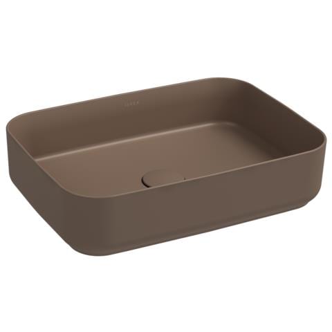 Lavabo Rettangolare Da Appoggio Senza Troppo Pieno In Ceramica Senza Foro Rubinetto - Tortora Opaco - Foto 1