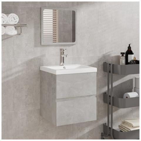 Mobile da Bagno con Lavabo e Specchio Grigio Cemento - Foto 2
