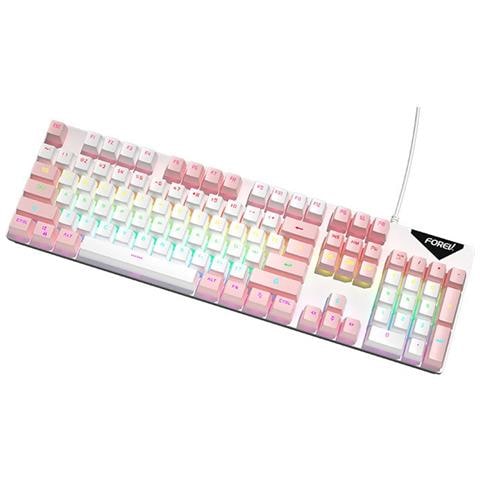 Tastiera Meccanica Cablata Retroilluminata Arcobaleno Interruttore Blu Hot-swappable 104 Tasti White+pink - Foto 2