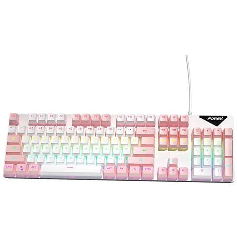 Tastiera Meccanica Cablata Retroilluminata Arcobaleno Interruttore Blu Hot-swappable 104 Tasti White+pink - Foto 3