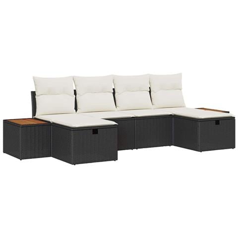 Set Divano da Giardino 6 pcs Nero 55 x 62 x 69 cm Poly Rattan - Foto 1