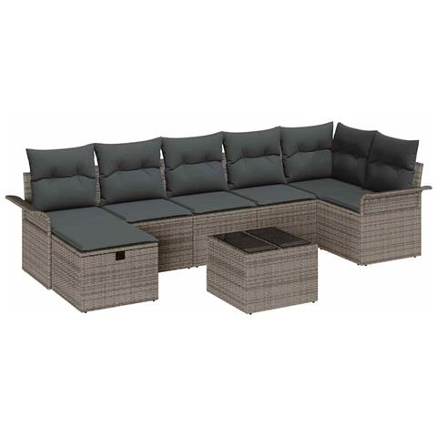Set Divano da Giardino con cuscino 8 pcs Grigio Poly Rattan - Foto 1