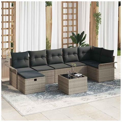Set Divano da Giardino con cuscino 8 pcs Grigio Poly Rattan - Foto 2