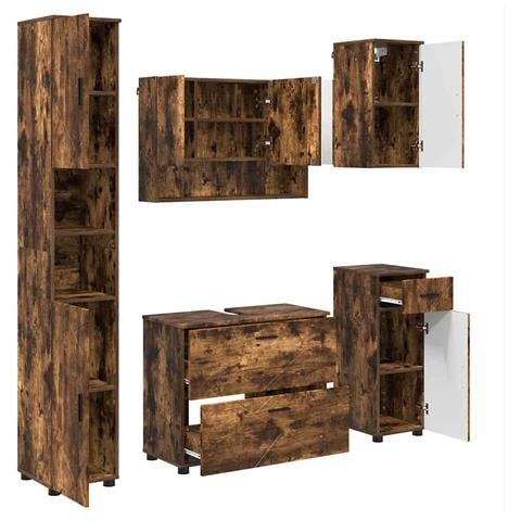 Set di mobili per il bagno 5 pcs Rovere fumo 30 x 35 x 192 cm - Foto 1