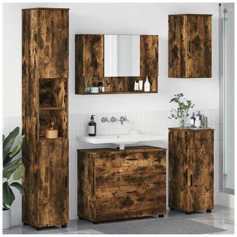 Set di mobili per il bagno 5 pcs Rovere fumo 30 x 35 x 192 cm - Foto 2