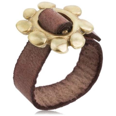 Anello ""cadmi"" Con Fibbia In Zama Placcata Oro E Pelle Marrone. - Foto 1
