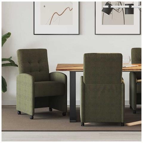 Sedie da Pranzo con Ruote 2 pcs Verde militare 57 x 67 x 98 cm - Foto 2