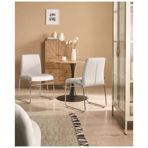 Set Di 2 Sedie Da Pranzo Lecco Tessuto Grigio Chiaro - Foto 1