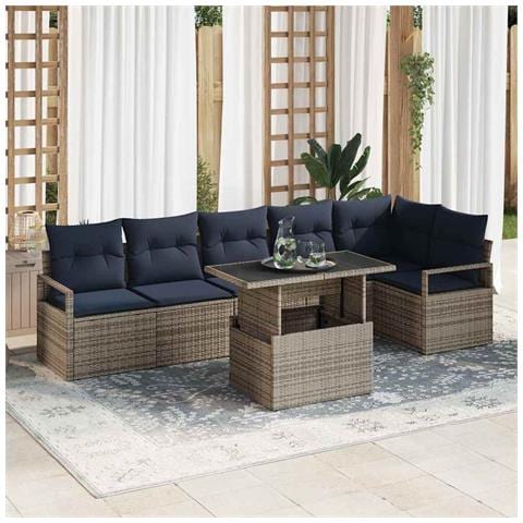 Set Divano da Giardino 7 pcs Grigio e Blu Navy polyrattan - Foto 2