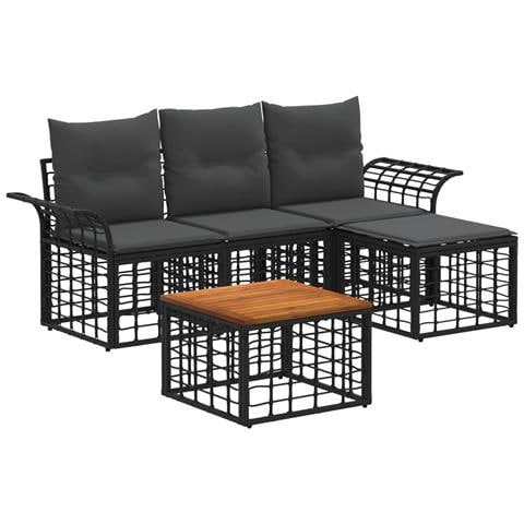 Set di divani da esterno 5 pcs Nero e Grigio scuro Poliestere - Foto 1