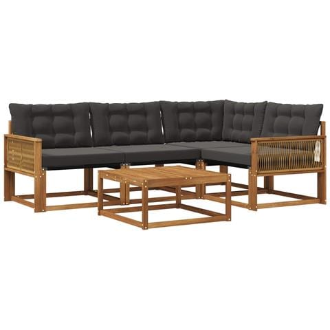 Set di divani da esterno con cuscino 5 pcs Naturale e Nero - Foto 1